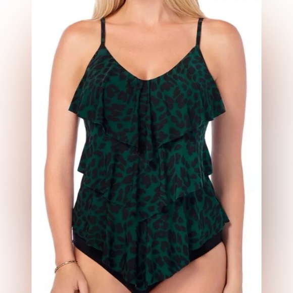 Magicsuit Wild Child Rita Tankini Swim Top Teal Black Leopard Womens Size US 14 - Picture 7 of 9